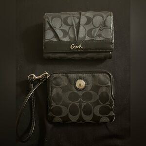 Black Sateen Coach Wallet and Wristlet